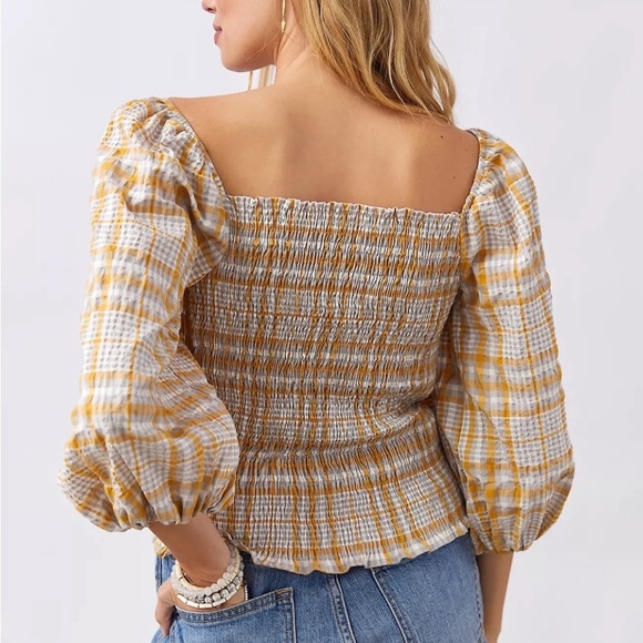 Anthropologie Maeve Square Neck Plaid Puff Sleeve Blouse size Small - Picture 3 of 5